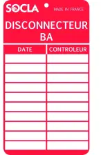 ETIQUETTE DE CONTRÔLE POUR DISCONNECTEUR TYPE BA