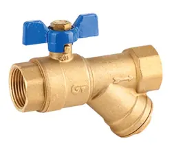 ROBINET A BOISSEAU SPHERIQUE LAITON PN16 AVEC FILTRE INCORPORE POIGNEE BLEUE