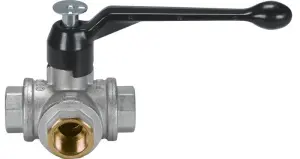 ROBINET A BOISSEAU SPHERIQUE 3 VOIES EN T LAITON FEMELLE/FEMELLE POIGNEE NOIRE PN40 TRIFLUX EFFEBI