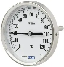 THERMOMETRE CHAUFFAGE BIMETALLIQUE INDUSTRIEL A CADRAN INOX PLONGEUR LAITON/ACIER/INOX AXIAL WIKA