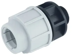 RACCORD A SERRAGE EXTERIEUR POLYPROPYLENE DROIT POUR TUBE PE / A VISSER MALE