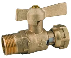 ROBINET DE COMPTEUR A BOISSEAU SPHERIQUE AVEC CLAPET ANTI-RETOUR LAITON DROIT MALE FEMELLE A MANETTE ACS