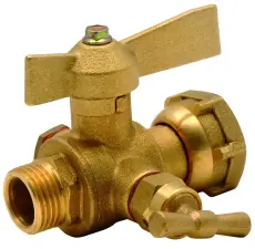 ROBINET DE COMPTEUR A BOISSEAU SPHERIQUE LAITON DROIT MALE FEMELLE A MANETTE A PURGE ACS