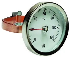 THERMOMETRE CHAUFFAGE BIMETALLIQUE A APPLIQUE FIXATION PAR BRACELET