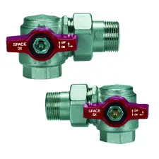 ROBINET A BOISSEAU SPHERIQUE UNION EQUERRE LAITON MANETTE ROUGE POUR COLLECTEUR