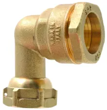 RACCORD A SERRAGE EXTERIEUR LAITON COUDE 90° POUR TUBE PE / A ECROU TOURNANT