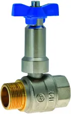 ROBINET A BOISSEAU SPHERIQUE LAITON MALE/FEMELLE ALLONGE FIXE MANETTE BLEUE PN40 - ASTORI