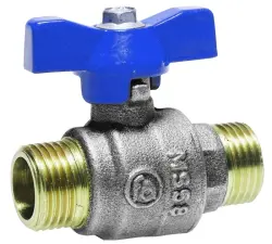 ROBINET A BOISSEAU SPHERIQUE LAITON MALE/MALE MANETTE BLEUE PN40 - ASTORI