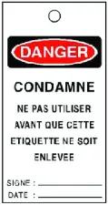ETIQUETTE RECTANGLE DANGER APPAREIL CONDAMNE