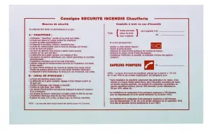 PANNEAU CONSIGNE SECURITE INCENDIE CHAUFFERIE
