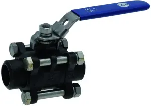 ROBINET A BOISSEAU SPHERIQUE ACIER 3 PIECES A SOUDER BW POIGNEE BLEUE CADENASSABLE PN63 DESP