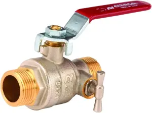 ROBINET A BOISSEAU SPHERIQUE LAITON MALE/MALE POIGNEE PLATE PN25 A PURGE ACS