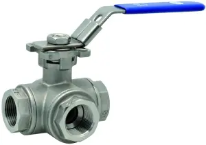 ROBINET A BOISSEAU SPHERIQUE 3 VOIES EN T INOX 316 TARAUDE POIGNEE CADENASSABLE PN40 DESP