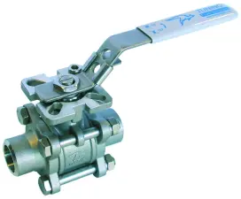 ROBINET A BOISSEAU SPHERIQUE INOX 316 3 PIECES MOTORISABLE A SOUDER BW POIGNEE BLEUE CADENASSABLE PN63 DESP ATEX