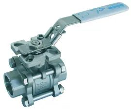 ROBINET A BOISSEAU SPHERIQUE INOX 316 3 PIECES MOTORISABLE A SOUDER SW POIGNEE BLEUE CADENASSABLE PN63 DSP ATEX