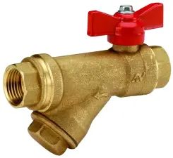 ROBINET A BOISSEAU SPHERIQUE LAITON PN16 AVEC FILTRE INCORPORE POIGNEE ROUGE