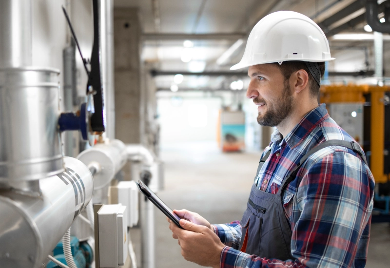 Image d'un technicien qui contrôle l'équilibrage hydraulique de son installation.