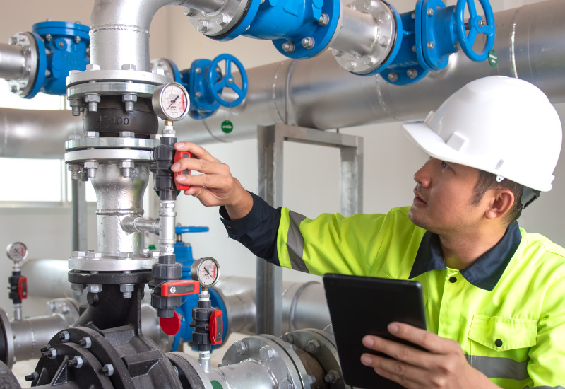 Image d'un technicien qui contrôle la pression sur un manomètre