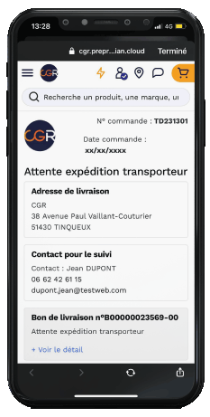 Contenu du sms de livraison