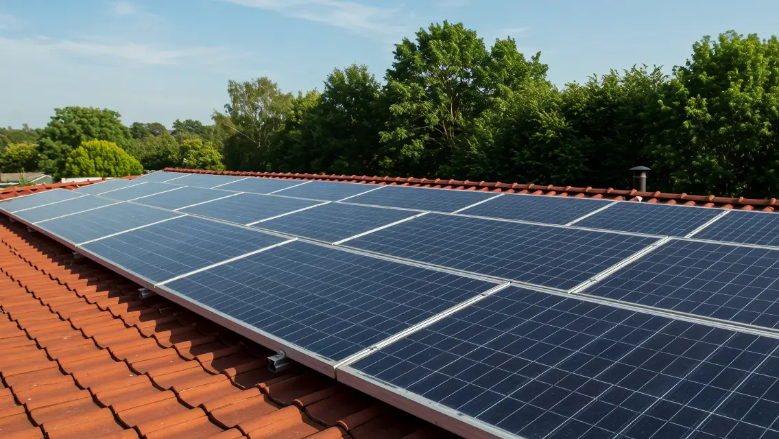 Image d'une installation de panneaux solaires sur un toit d'habitation