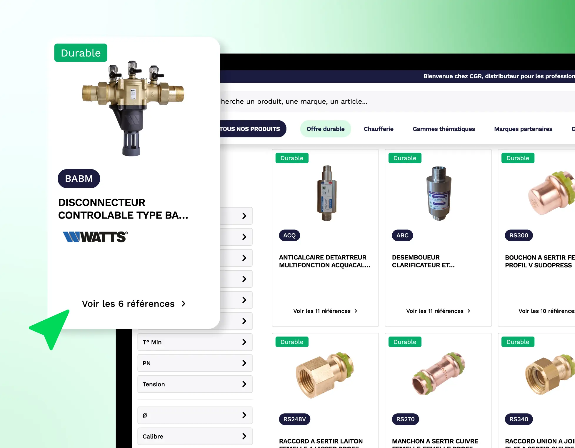 Capture d'écran du tag "Durable" se trouvant sur les produits de notre Offre durable