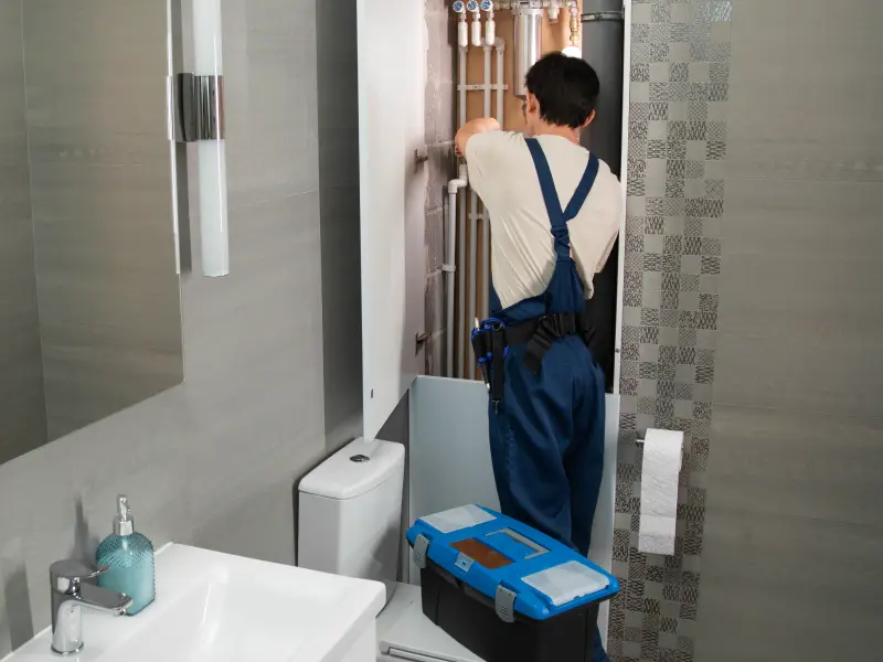 Un technicien intervenant sur un réseau de distribution d'eau sanitaire