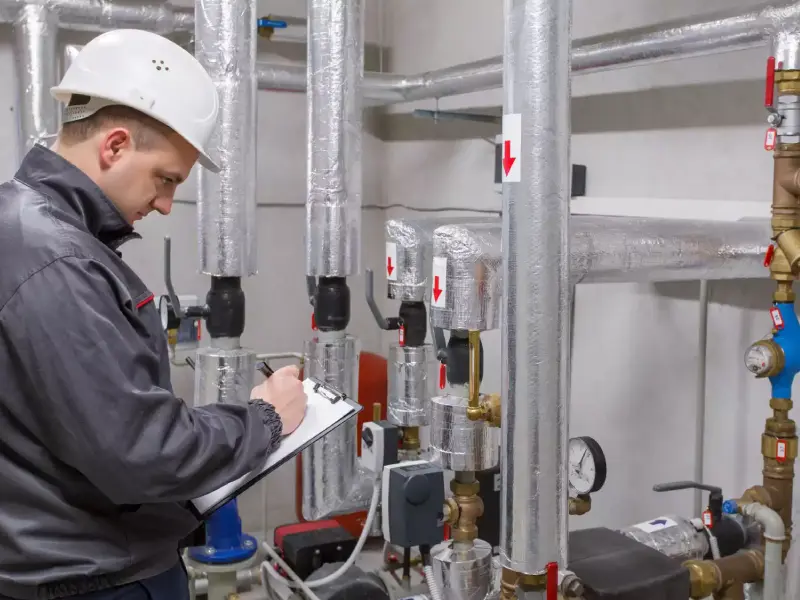 Un technicien qui contrôle une installation de chaufferie