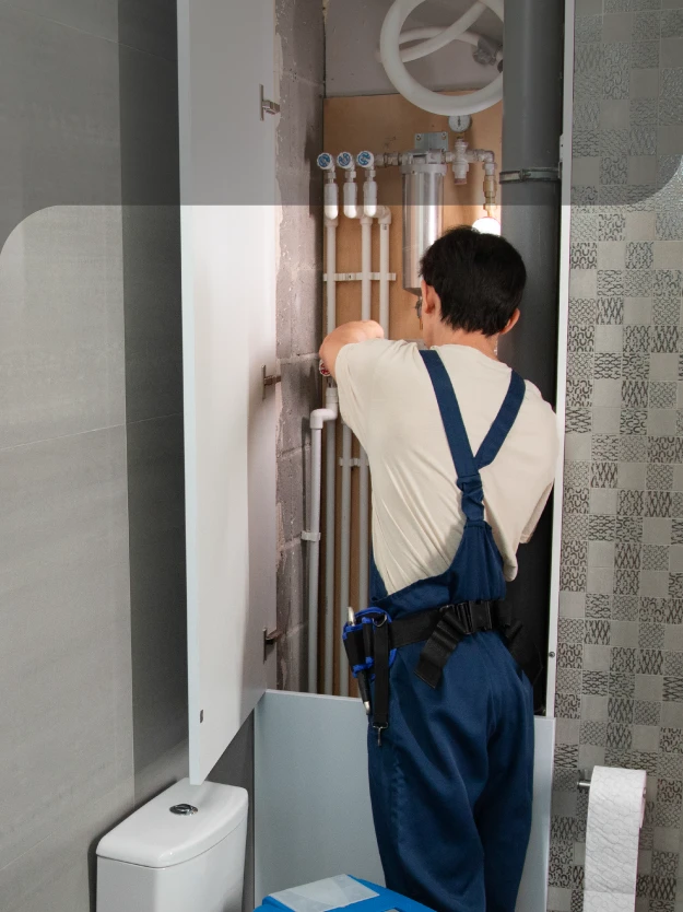 Image d'un technicien intervenant sur un réseau de distribution d'eau sanitaire