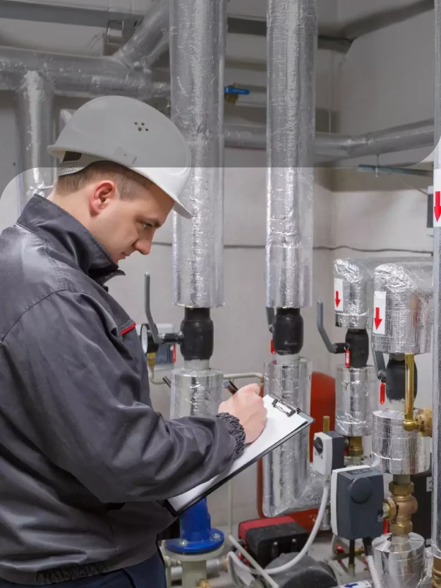 Image d'un technicien qui contrôle une installation de chaufferie